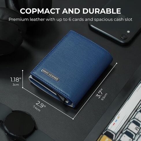Pop Up Leather Wallet For Men (Grey & Navy) in Kuwait