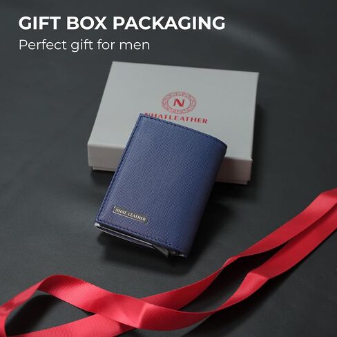 Pop Up Leather Wallet For Men (Grey & Navy) in Kuwait