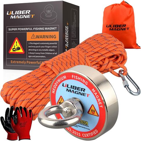 ULIBERMAGNET Double Sided Fishing Magnets Super Strong,Combined 880lb N52 Neodymium Magnet Fishing Kit Starter with Rope,Claw,Gloves for Magnetic Fishing and Treasure Hunting Under Water in Kuwait