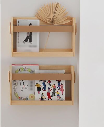 Wall-Mounted Wood Magazine Rack,Size:17.3" x 3.5" x10.6,Magazine Holder for Books,Newspapers,Record,Entryway, Kids’Room,Home Decor,2 Pack (Burlywood) in Saudi Arabia