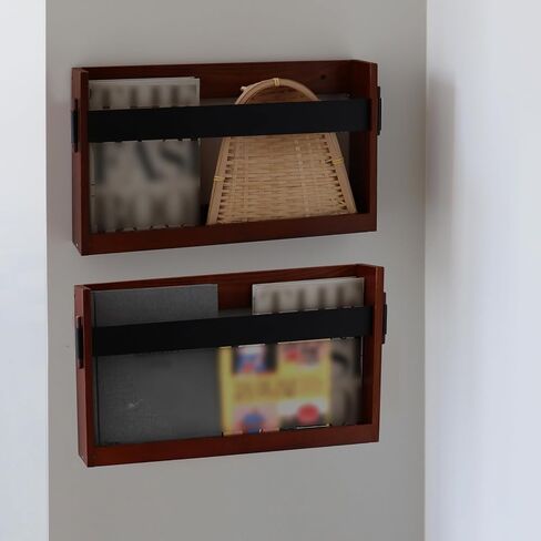 Wall-Mounted Wood Magazine Rack,Size:17.3" x 3.5" x10.6,Magazine Holder for Books,Newspapers,Record,Entryway, Kids’Room,Home Decor,2 Pack (Burlywood) in Saudi Arabia