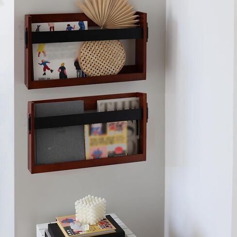 Wall-Mounted Wood Magazine Rack,Size:17.3" x 3.5" x10.6,Magazine Holder for Books,Newspapers,Record,Entryway, Kids’Room,Home Decor,2 Pack (Burlywood) in Saudi Arabia