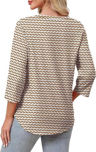 SAMPEEL 3/4 Length Sleeve Womens Tops Pleated V Neck Dressy Casual Blouses Summer Outfits Plus Size Spring Clothes in Saudi Arabia