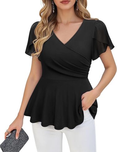 Lotusmile Womens Peplum Tops Dary Dasy Petal Sleeve Mesh Blostes legant legant for Women Work Night Out Form in Kuwait