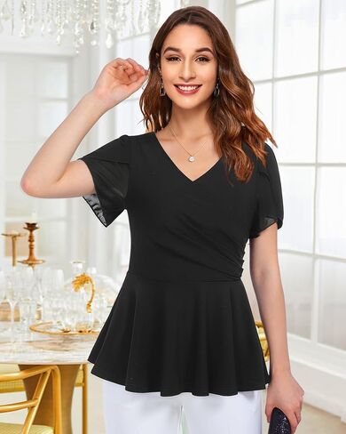 Lotusmile Womens Peplum Tops Dary Dasy Petal Sleeve Mesh Blostes legant legant for Women Work Night Out Form in Kuwait