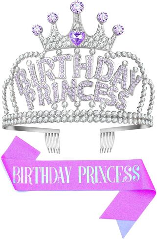 Birthday Tiara and Crown with Sash, Birthday Sash for Birthday Party (Rose) in Saudi Arabia