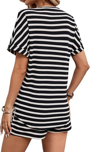 BARASA Women 2 Piece Outfits Sets Summer Casual Waffle Knit Set V Neck Top Elastic Waist Shorts with Pockets D668 in Saudi Arabia
