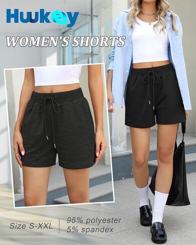 Huukeay 3 Pack Women's Sweat Shorts Comfy Lounge Drawstring High Waisted Summer Athletic Shorts with Pockets in Saudi Arabia