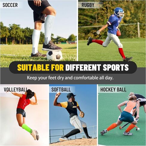 3 Pairs Grip Soccer Socks Men Cushioned Non Slip Football Basketball Sports Socks Knee High Long Socks in Saudi Arabia
