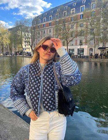 Aimiray Women Women Floral Puffer Jacket Cardigan مطبوعة خفيفة الوزن مفتوحة الأمامية مبطنة مبطن (NavyBlue-M) in Kuwait