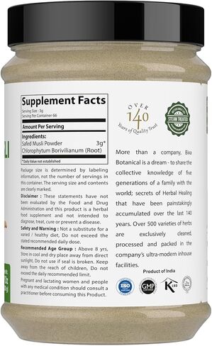 bixa BOTANICAL Safed Musli Extract Capsules (Chlorophytum borivilianum) (60 Veg Capsules 450mg) Pack of 1 in Saudi Arabia
