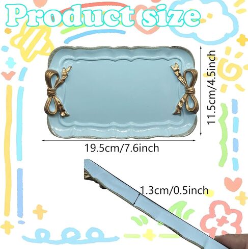 Cayway 2 PCS Vintage Decorative Tray, Vintage Resin Tray, Bow-Knot Resin Dish Plate for Towel Tray, Fruit Trays Rings Bracelets Earrings Holder, White and Blue in Saudi Arabia