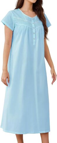 Fmirreo Long's Lightgowns Cotton Night Dontons للنساء البالغات الأكمام القصيرة للأكمام ذات الأكمام الفاتحة ذات الوزن الخفيف الوزن in Kuwait