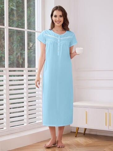 Fmirreo Long's Lightgowns Cotton Night Dontons للنساء البالغات الأكمام القصيرة للأكمام ذات الأكمام الفاتحة ذات الوزن الخفيف الوزن in Kuwait