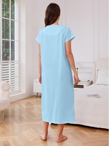 Fmirreo Long's Lightgowns Cotton Night Dontons للنساء البالغات الأكمام القصيرة للأكمام ذات الأكمام الفاتحة ذات الوزن الخفيف الوزن in Kuwait