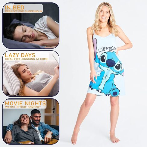 Disney Stitch Nighties for Women Teens Minnie Mouse Ladies Nightdresses Breathable Lounge Wear Stitch Gifts in Saudi Arabia