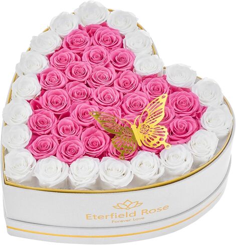 إيترفيلد 47 قطعة محفوظة الورود في صندوق شكل القلب ، عيد الأم إلى الأبد زهور روز مربع المحفوظات لزوجتها أمي أمي ، الأحمر in Kuwait