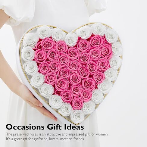 إيترفيلد 47 قطعة محفوظة الورود في صندوق شكل القلب ، عيد الأم إلى الأبد زهور روز مربع المحفوظات لزوجتها أمي أمي ، الأحمر in Kuwait