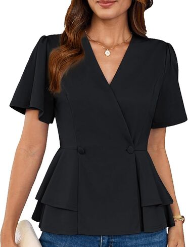 GRACE KARIN 2025 Women's Business Casual Outfits Peplum Tops Dressy Summer Short Sleeve V Neck Wrap Work Blouse Shirts in Saudi Arabia
