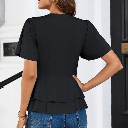GRACE KARIN 2025 Women's Business Casual Outfits Peplum Tops Dressy Summer Short Sleeve V Neck Wrap Work Blouse Shirts in Saudi Arabia