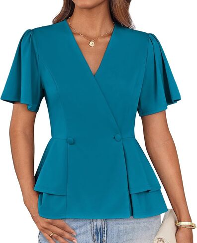 GRACE KARIN 2025 Women's Business Casual Outfits Peplum Tops Dressy Summer Short Sleeve V Neck Wrap Work Blouse Shirts in Saudi Arabia
