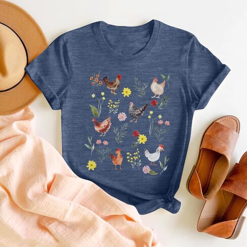 Chicken Shirt Women Wildflower Chicken Shirt Cute Chicken Mom T-Shirt Farm Country Casual Tee Tops in Kuwait