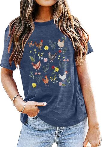 Chicken Shirt Women Wildflower Chicken Shirt Cute Chicken Mom T-Shirt Farm Country Casual Tee Tops in Kuwait