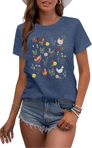Chicken Shirt Women Wildflower Chicken Shirt Cute Chicken Mom T-Shirt Farm Country Casual Tee Tops in Kuwait