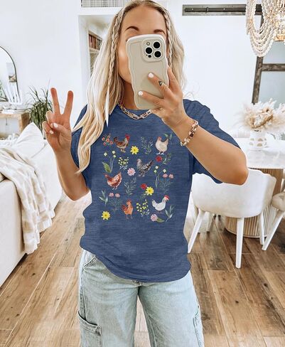 Chicken Shirt Women Wildflower Chicken Shirt Cute Chicken Mom T-Shirt Farm Country Casual Tee Tops in Kuwait