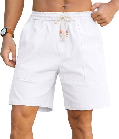 Sailwind Men's Linen Cotton Shorts 7" Elastic Waist Drawstring Casual Summer Beach Shorts in Kuwait