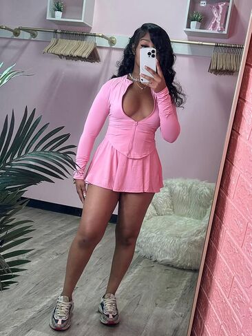 2 Piece Skirt Set for Women 2025 Long Sleeve Zipper Up Jacket and Pleated Mini Dress Short Sets Tracksuit in Saudi Arabia