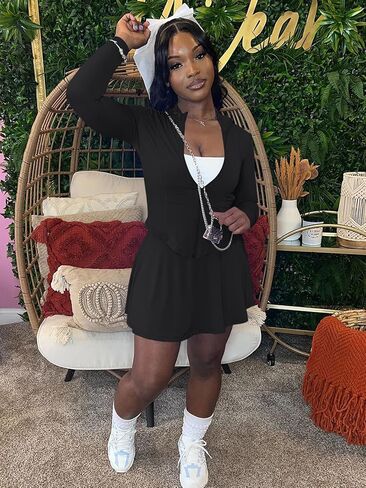 2 Piece Skirt Set for Women 2025 Long Sleeve Zipper Up Jacket and Pleated Mini Dress Short Sets Tracksuit in Saudi Arabia
