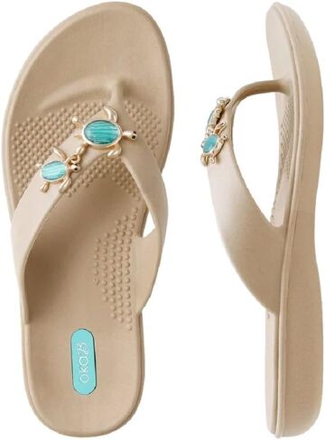 Oka-B Women's Elle Lizzie Flip Flop Sandal with Sea Turtle Charms in Saudi Arabia