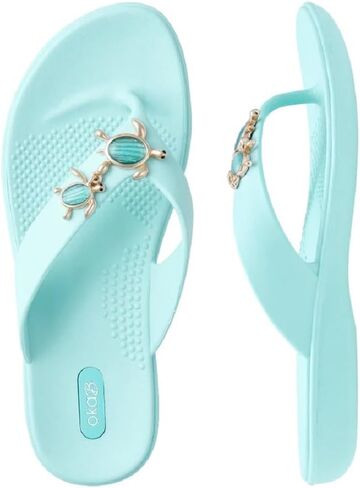 Oka-B Women's Elle Lizzie Flip Flop Sandal with Sea Turtle Charms in Saudi Arabia