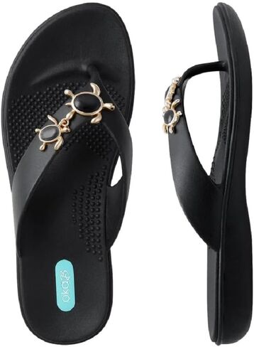 Oka-B Women's Elle Lizzie Flip Flop Sandal with Sea Turtle Charms in Saudi Arabia