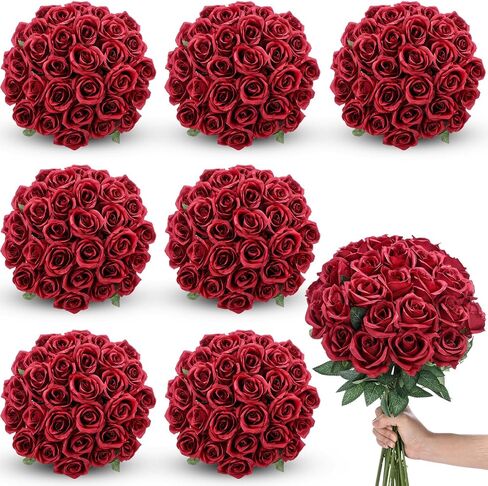 Lyrow 200 Pcs Artificial Roses Realistic Flowers Bulk Real Looking Fake Silk Rose Bouquets with Long Stem Flowers for Wedding Table Centerpieces Bridal Shower Party Home Garden Decor (Red) in Saudi Arabia
