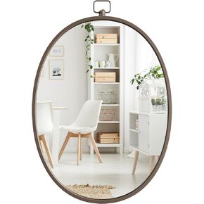 Barnyard Designs Round Metal Framed Wall Mirror for Bathroom Vanity, Bedroom, Circle Desk Mirror (24", Iron Metal Grey)