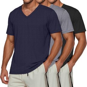 Huukeay 3 Pack Men's Big and Tall Quick Dry Shirts, Short Sleeve Dry Fit Tops V Neck Mesh Moisture Wicking Athletic Tees