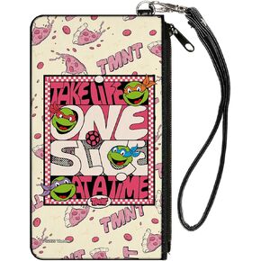 Buckle-Down Nickelodeon Zip Around Clutch Wristlet Travel & Credit Card Holder Wallet, Ninja Turtles Take Life One Slice at a Time Pizza Collage, Canvas