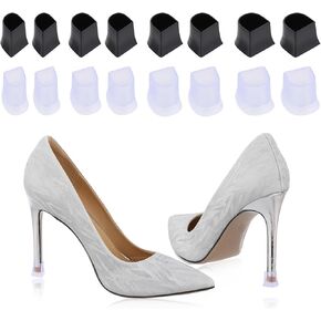 8 Pairs High Heel Protectors, 4 Sizes Replacement Caps, Black & Clear Non-Slip Covers for Shoes, U Shape