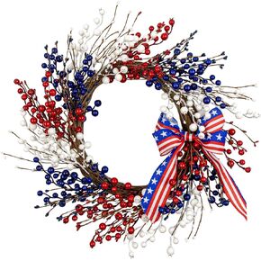 4th of July Wreaths for Front Door 22 Inch Patriotic Wreath American Red White Blue Wreath for Independence Day July 4th Flag Day Memorial Day