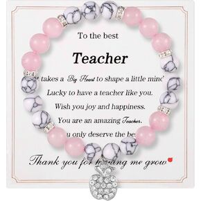 Teacher Appreciation Gift, Teacher Appreciation Bracelet First Day of School Stone Teacher Gifts Apple Bracelet with Card & Storage Bag Bead Bracelet for Graduation Teacher's Day
