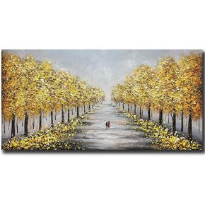 اللوحات Yotree - 24 × 48 بوصة ثلاثية الأبعاد الجدار على القماش جولدن أفينيو التجريد اللوحة الخشب داخل الإطار معلق جدار السقوط جاهز للتعليق