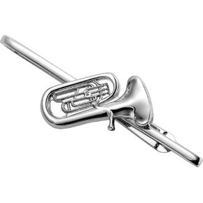 Hawson 2 Inch Men's Brass Euphonium Tie Clip Bar Silver Tie Bar لحضور حفلات الزفاف والحفلات الموسيقية والأحداث الرسمية الإكسسوارات والهدايا المستوحاة من الأوركسترا