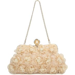 UBORSE Floral Clutch Purse Women Flower Purses for Women Handbags Chain Strap Shoulder Bag for Formal Party Bride Wedding Prom