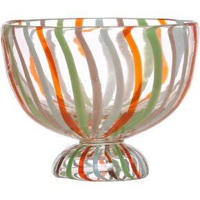 Bloomingville 6.75 Inches Hand-Painted Glass Footed Stripes, Multicolor Bowl, Multi