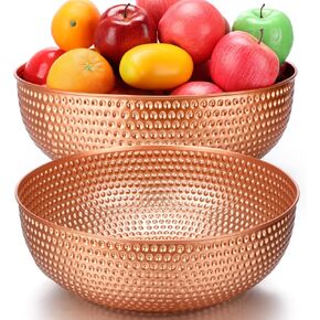 Pickmesh 2 PCS Rose Gold Hammered Bowls كبيرة الزخرفة أوعية زخرفة الفاكهة الزخرفية لتقديم طاولة عداد المطبخ الغذائي (14 بوصة)