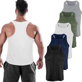 5 Pack Men's Workout Y-Back Tank Top Dry Fit Muscle Gym Sleeveless Shirts Running Tank Top