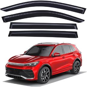 Lightronic Extra Durable Outside Mount Auto Vent Window Visor, Fits 2018-2024 Volkswagen Tiguan, UV Protection Rain Guard, Original Window Deflector, No-Drill Easy Install, Dark Smoke, 4-Pcs