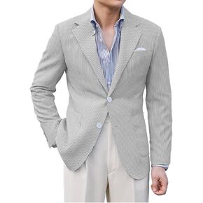 Men Seersucker Sports Jacket Suits Coat Classic Summer Blazer Seersucker Suit for Men Beach Wedding Tuxedo Blazers